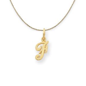 Sadie 14k Yellow Gold Satin Script Initial Necklace Letter F - 18 Inch